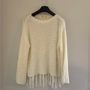 Altar'd State Cream Knitted Fringe Sweater